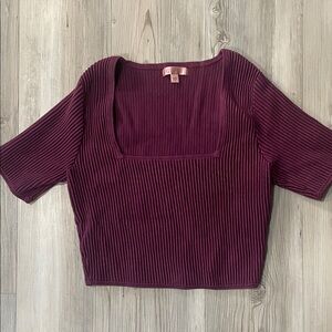 Guess Ribbed Square Neck Crop Top - Deep Purple
